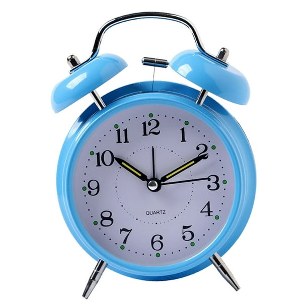 Reloj despertador vintage de dos campanas para mesita de noche, estudio, despertador sin alarma Azul