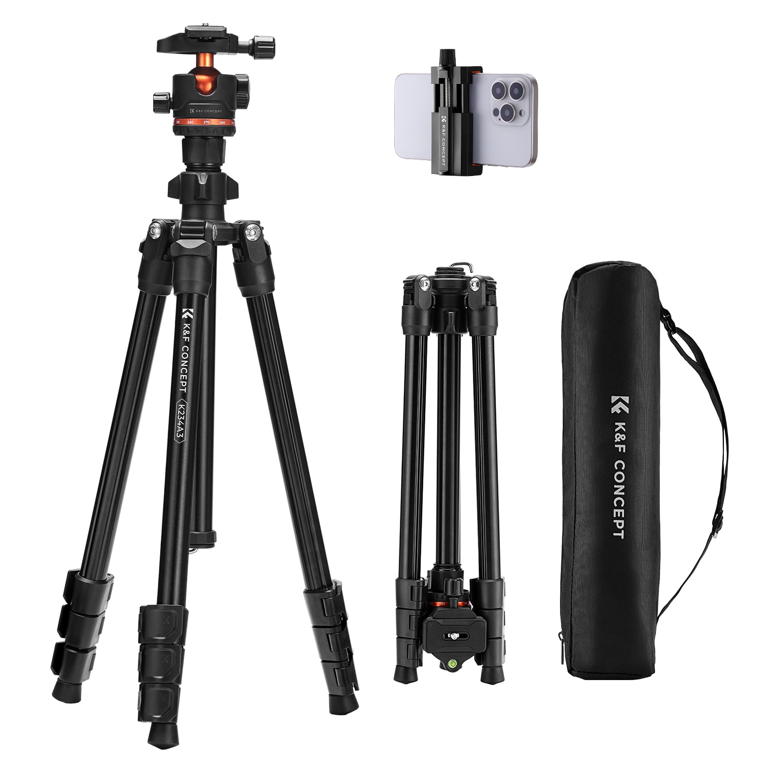 K&F Concept 70" Lightweight Professional Travel Outdoor DSLR Tripods with 360 Degree Ball Head Load Capacity 17.6lbs,  for Smartphone/Vlog