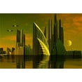 thumbnail image 2 of ABPHOTO 7x5ft Photography Backdrop Alien City Landscape Skyscraper UFO Future Science Fiction River Fairytale Photo Background Backdrops, 2 of 4