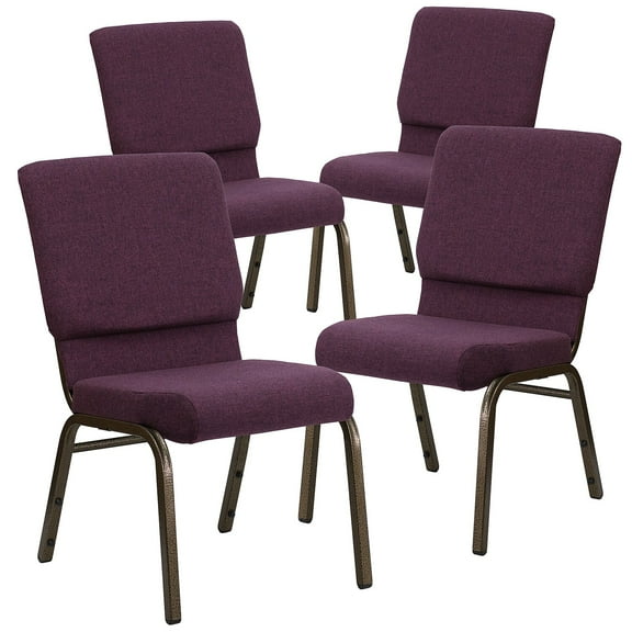 Flash Furniture 4 Pack 18.5''W Stacking Church Chair in Plum Fabric - Gold Vein Frame