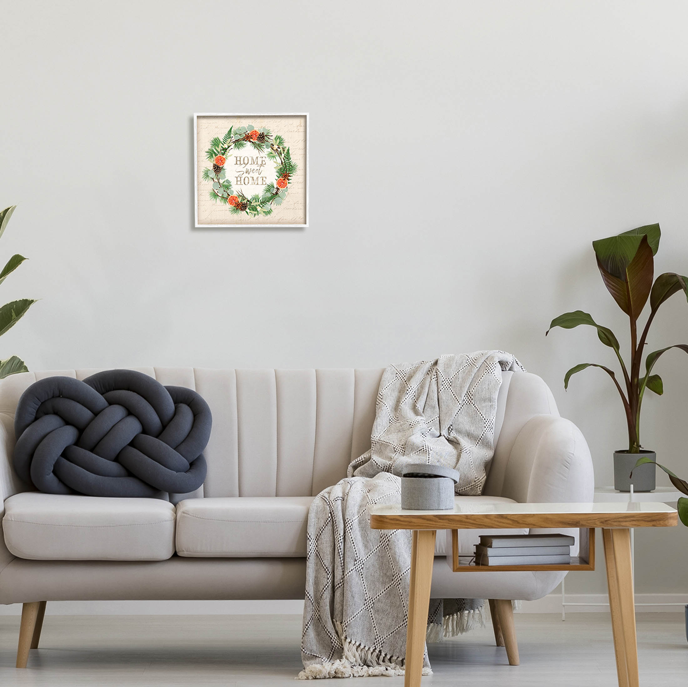 Stupell Industries Sweet Home Seasonal Wreath Graphic Art White Framed Art Print Wall Art, Design by Jennifer Pugh