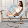 thumbnail image 4 of MoNiBloom 2 Piece Folding Saucer Chair with Cozy Faux Fur Upholstery, Lounge Moon Chair with Gold Metal Frame for Dorm Bedroom Living Room, Blue, 4 of 10