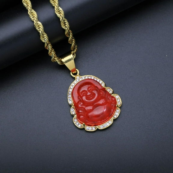 K-KED 9-Color Diamond Inlaid Malay Chalcedony Maitreya Buddha Pendant Jewelry-red