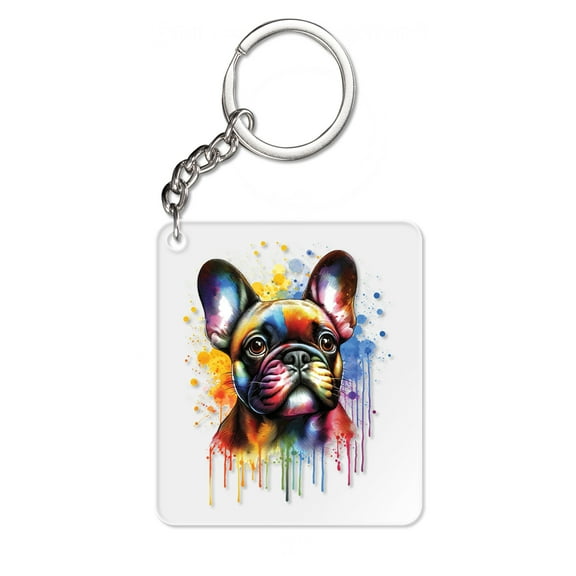 Watercolor Drip French Bulldog Pop Art Colorful Portrait Artwork Acrylic Keychain Dog Lover Gifts Collar Charm Tag Keyring - 01009