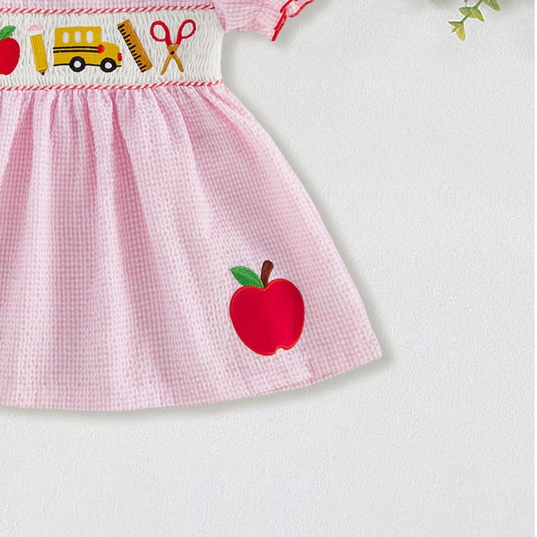 pink apple dresses Mom & Me school pics and meet Duqingm Toddler Baby Girl Back
