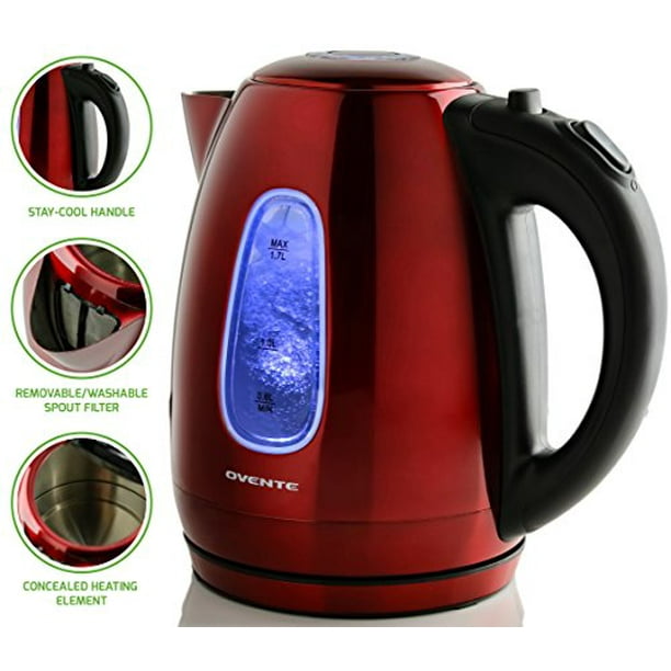 Ovente Electric Kettle 1.7 Liter Stainless Steel with Concealed Heating