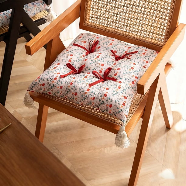 Cojín de silla con lazo de lujo | Cojín cuadrado de poliéster | 40 x 40 cm | Cómodo cojín para silla de comedor y sala de estar | Rojo, azul, naranja y morado