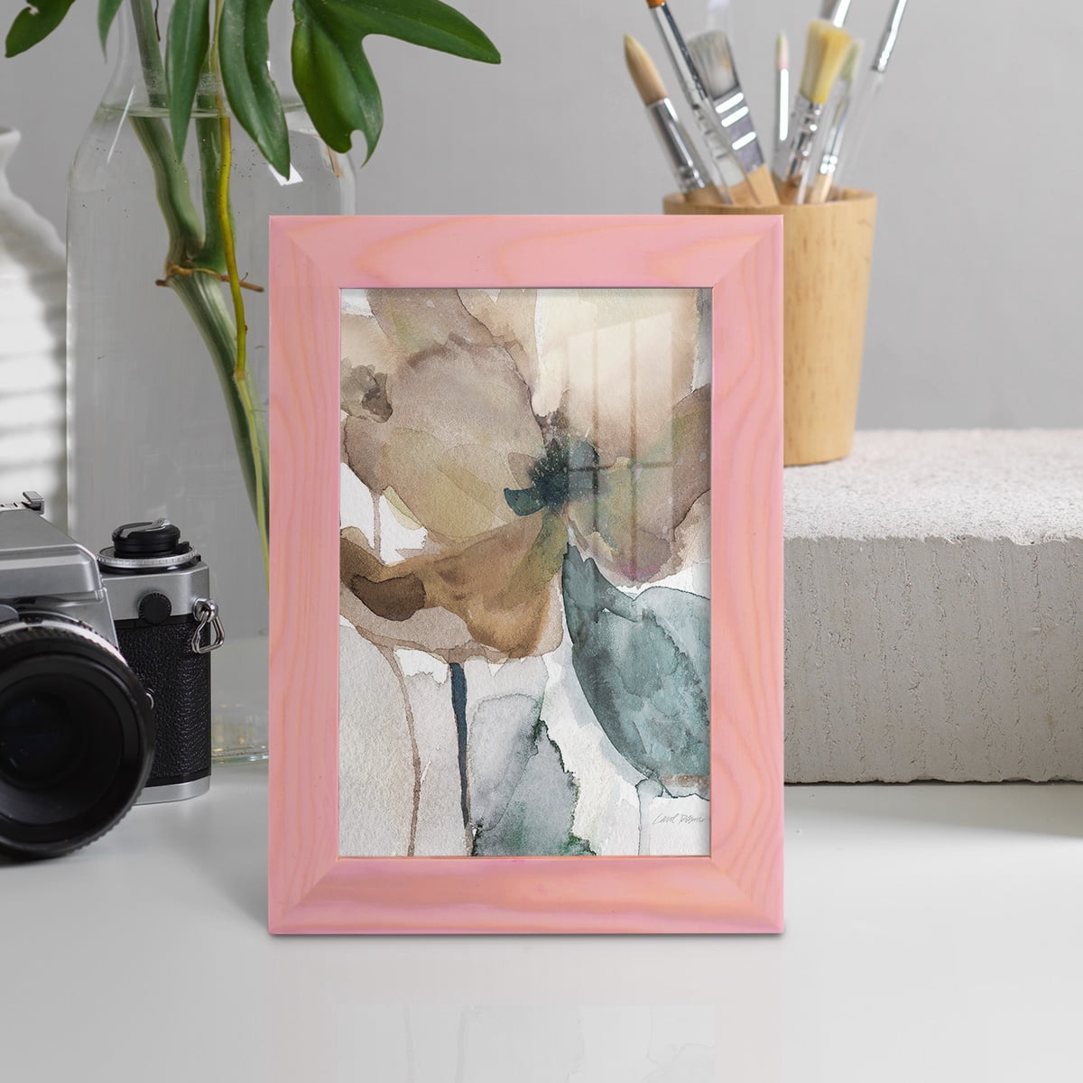 Watercolor Poppy I -Framed Print w/glass-Sunset Pink