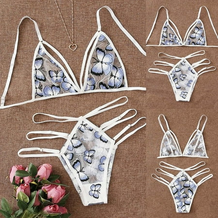 

PEZHADA FY23 Valentine s Day Bra New Sexy Fashion G-String Thong Sleepwear Underwear Lingerie Flower Lace White XL