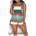 thumbnail image 2 of gbyLJF Women's Tracksuit Summer Spring Knit Sleeveless Cardigan +Tank Tops+Shorts Pants 3 Piece Sets Striped Printed Outfit, 2 of 5
