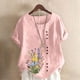 thumbnail image 1 of TaTaai Casual Printed Button Blouse, Women's Short Sleeve Linen Feel T-Shirt, Comfortable Top for All Seasons Gift, 1 of 4