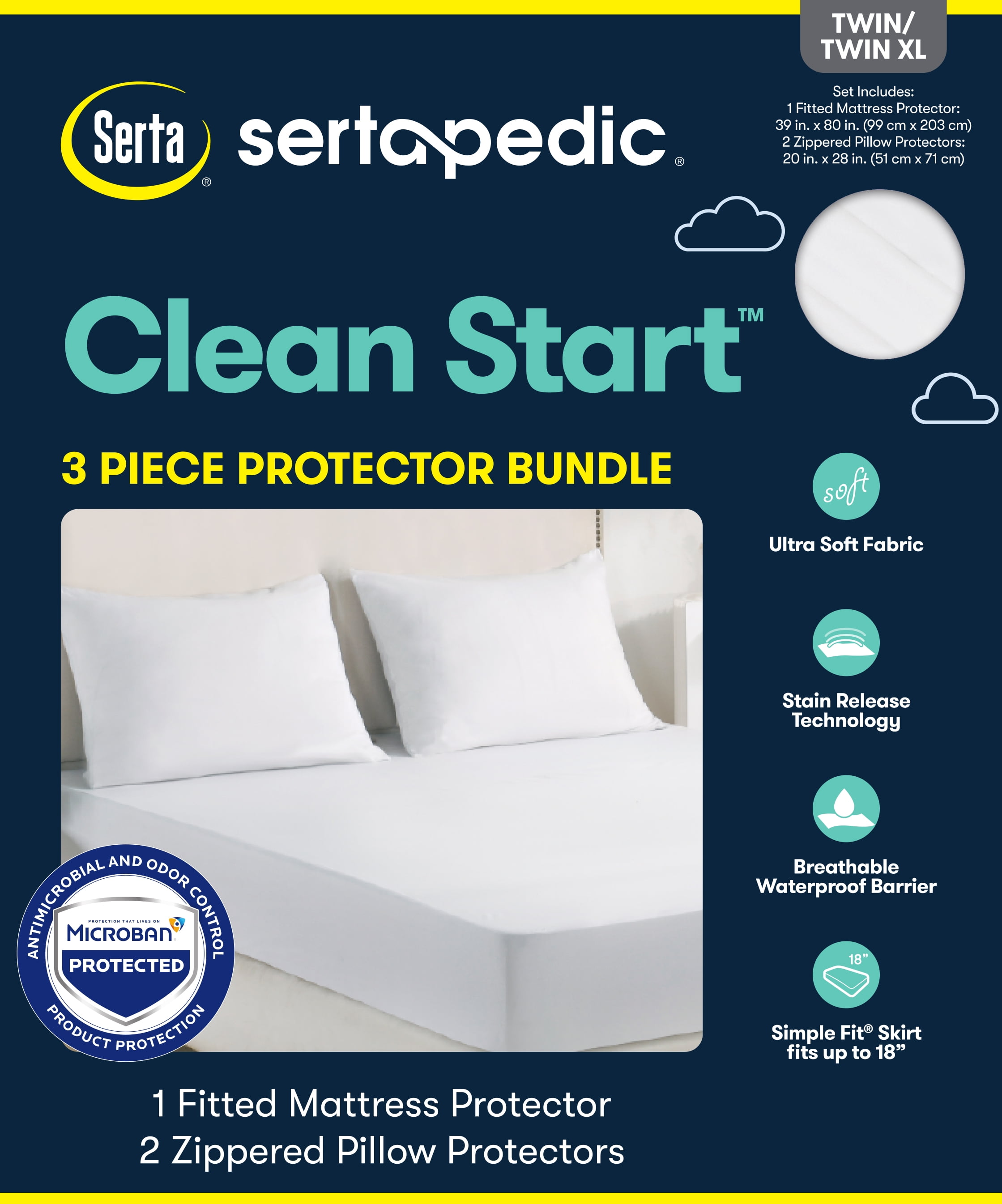 Serta Clean Start 3Piece Mattress Protector and Pillow Protector