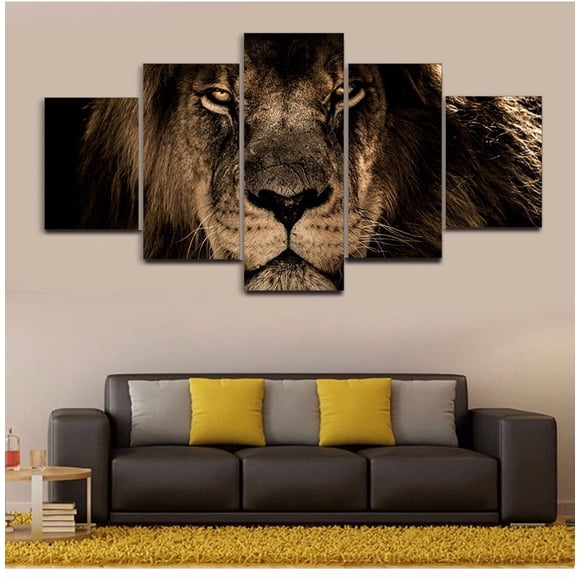 5pcs Canvas Painting Modular Wall Art Animals Lion Family Pictures HD Printed Poster Decor For Home Living Room Modern Unfrmaed, unframed.,L,xl