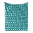 thumbnail image 1 of Persian Soft Flannel Fleece Throw Blanket, Moroccan Geometrical Style Illustration with Oriental Floral Swirl Details, Cozy Plush for Indoor and Outdoor Use, 70" x 90", Teal White, by Ambesonne, 1 of 6
