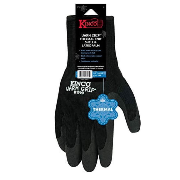 Warm Grip 1790-M Protective Gloves, Men's, M, 11 in L, Wing Thumb, Knit Wrist Cuff, Acrylic, Black