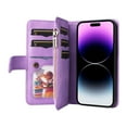 thumbnail image 3 of Multifunctional Case for iPhone 12 Pro Max,[RFID Blocking] 9 Credit Cards Holder with Wrist Strap, Premium PU Leather Zipper Wallet Purse Magnetic Flip Phone Cover For iPhone 12 Pro Max, Purple, 3 of 12