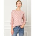 thumbnail image 3 of Jersey de punto de Lunares Allegra K Manga Larga cuello redondo Elástico Invierno otoño Mujer Rosa M, 3 of 6