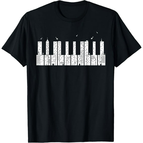 Piano Shirt Skyline - Keyboard Music T-ShirtMen and women, Black T-shirt, size: Extra large