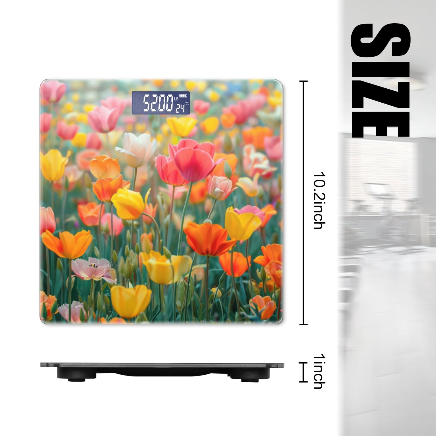 High Precision Body Weight Scale Smart Bathroom Scales with Large LCD Display(400lbs),Decorative for Bedroom-Vibrant Field Of Tulips In Various Colors