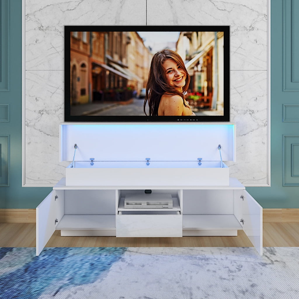 High Gloss RGB Lamp TV Multi Storage Audio Visual Cabinet Living