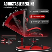 Bigzzia Gaming Chair with Adjustable Headrest & Lumbar Support, Height Adjustable, Red