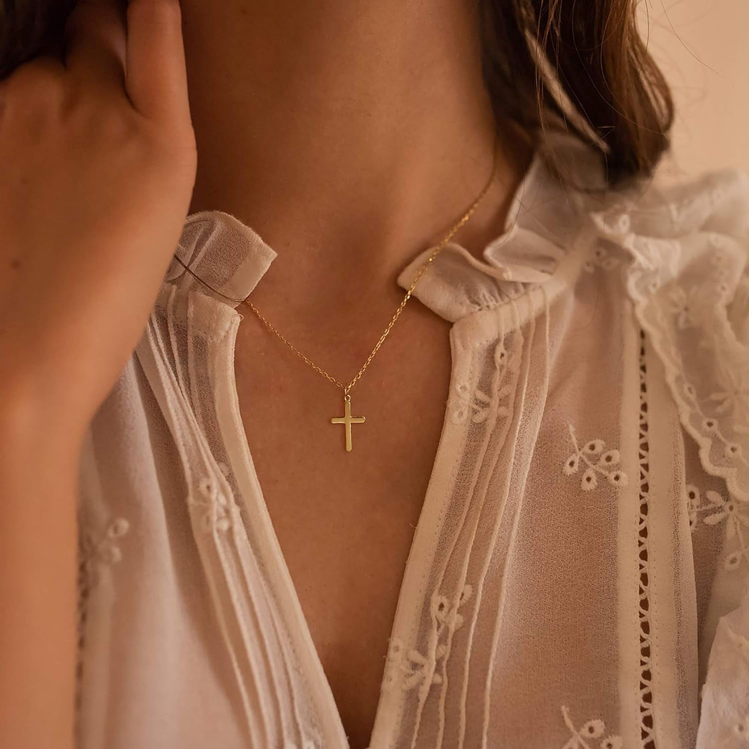 Soleilie Christian Gift Stocking Stuffers Cross Necklace for women-Dainty 14k Gold Plated/Silver Plated Pendant Necklaces Simple Cute Tiny Necklace Jewelry for Women