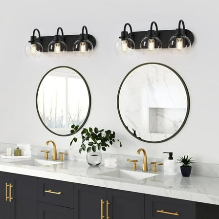Licperron 3-Light Matte Black Vanity Light with Clear Glass Globe Shade