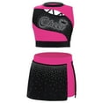 thumbnail image 2 of Doomiva Kids Girls 2 Piece School Cheerleading Uniform Outfit Shiny Sleeveless Crop Top with Skirt Set Cheer Fancy Dress Hot Pink 6, 2 of 6