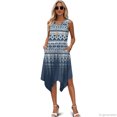 thumbnail image 4 of HELLHERO Geometric Diamond Print Casual Midi Dress, Side Pockets Sleeveless Sundress Pleated Durable Summer Sleeveless Dress, 4 of 8