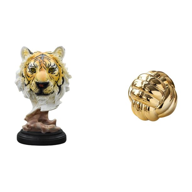 Escultura de mesa,Escultura de cabeza de tigre,estatua moderna de mesa,Figura decorativa de cabeza de animal de resina para escritorio,Figura de cerámica,Estatua de nudo,adorno de bola de