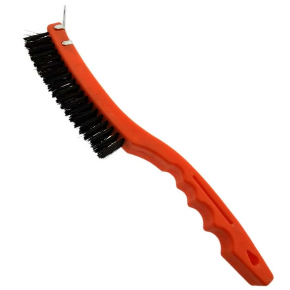 ToolUSA (12 Pack) 13.5" (34.3 cm) Cleaning Brush with Metal Scraper | Tough Plastic Bristles | Vibrant Orange Nylon Molded Handle | Finger Grip Design | Display Box Set