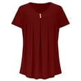 thumbnail image 5 of JGGSPWM Women's Fashion Summer V Neck Short Sleeve Pleated Hem Loose Comfort Breathable Casual Tees Tops Wine 2XL, 5 of 7