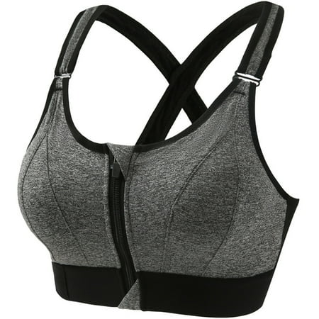 Wdfiry Women s Seamless Sports Bra Zipper Front Plus Size Yoga Lingerie Bras Racerback High Impact Workout Crop Tops