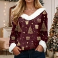 thumbnail image 2 of zaveiop Christmas Sweaters for Women Waffle Light Tree Star Snowflake Printed Fluffy Fuzzy V Neck Long Sleeve Shirts (Z7-Brick Red, S), 2 of 4
