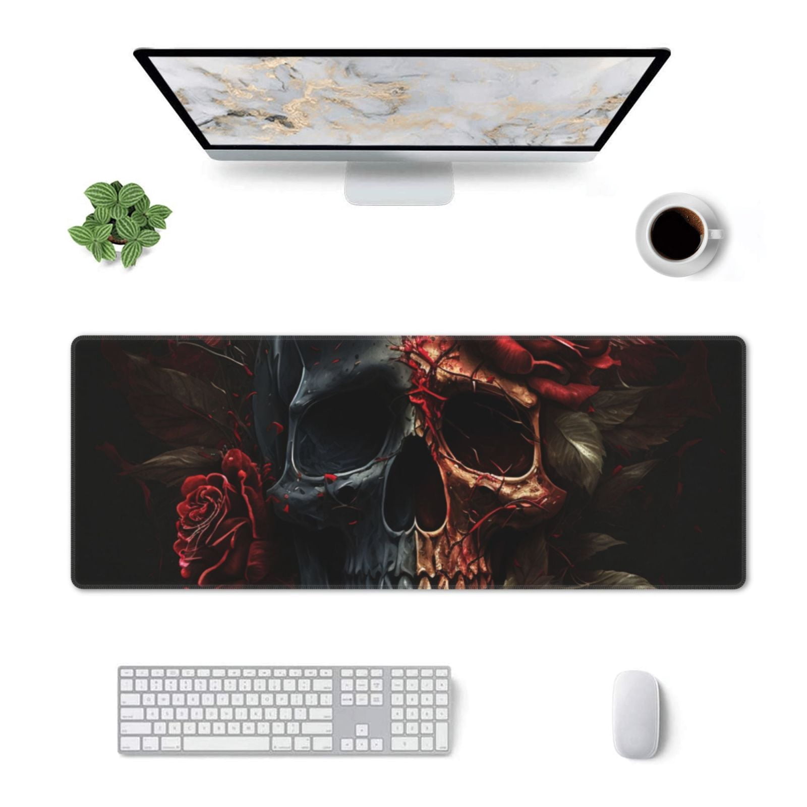 Blood Skull Roses Mouse Pad Extended Large Gaming Mousepad Non-Slip Rubber Big Keyboard Desk Mat 31.5 X 11.8 Inch