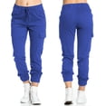 thumbnail image 2 of Pantalones cargo informales para mujer, pantalones holgados con cordón elástico de cintura media y bolsillo lateral, azul esmaltado L, 2 of 6