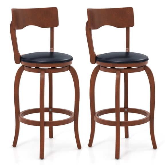 Furnibear Swivel Bar Stools Set of 2 with Rubber Wood Frame and Upholstered Seat for Kitchen Island and Home Pub Counter Height Seating, Brown