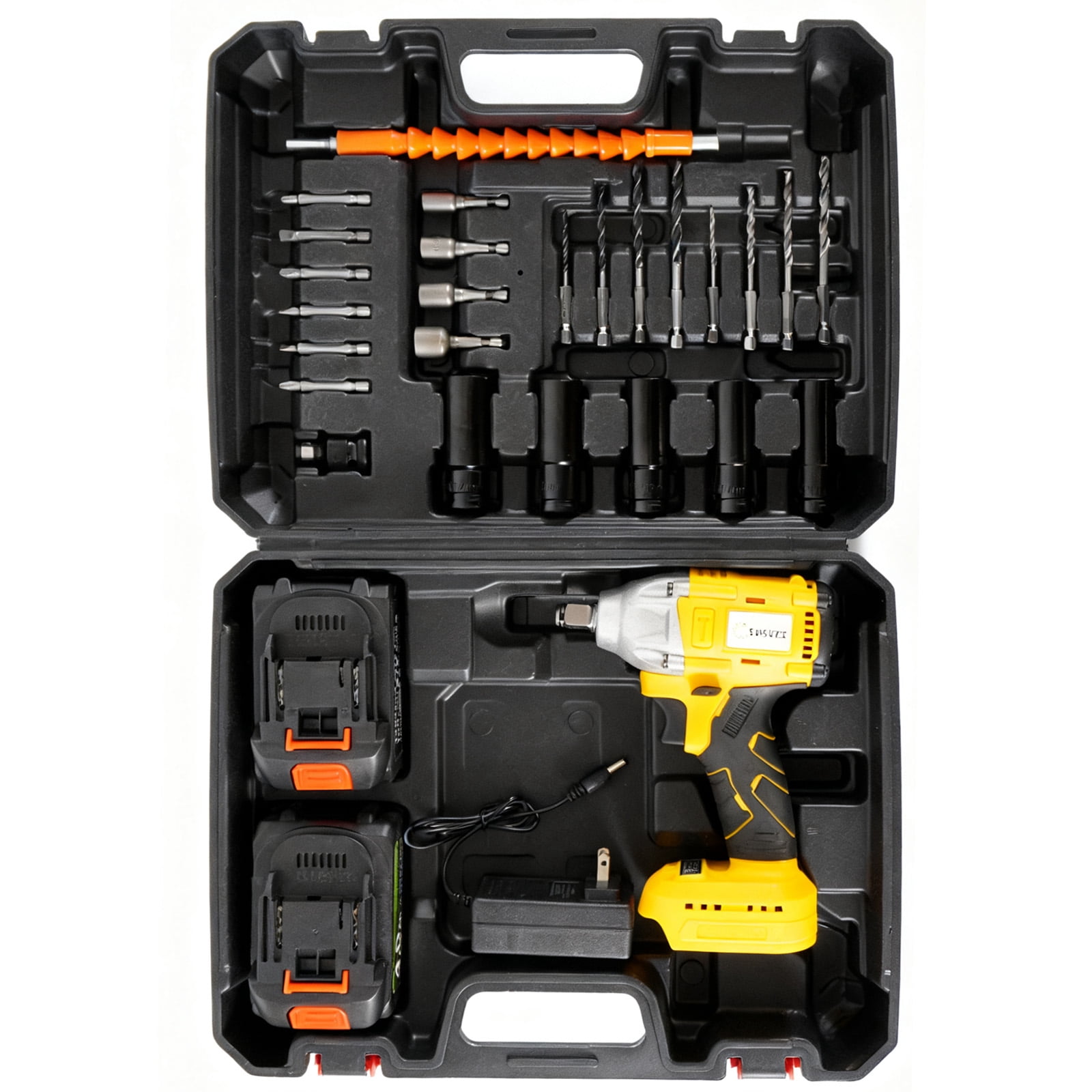 SUSUZI 20V Cordless Impact Wrench 1/2", 380Nm (280 ft-lbs) Max Torque Brushless Motor with 2 x 3.0A Batteries, Power Impact Wrench with 5 Sockets,8 Drill,6 Screws