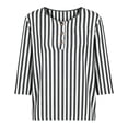 thumbnail image 5 of MaFYtyTPR Women's V-Neck Striped 3/4 Sleeve Tops Casual Relaxed Button Blouse for Spring Summer Daily Wear Black L, 5 of 6