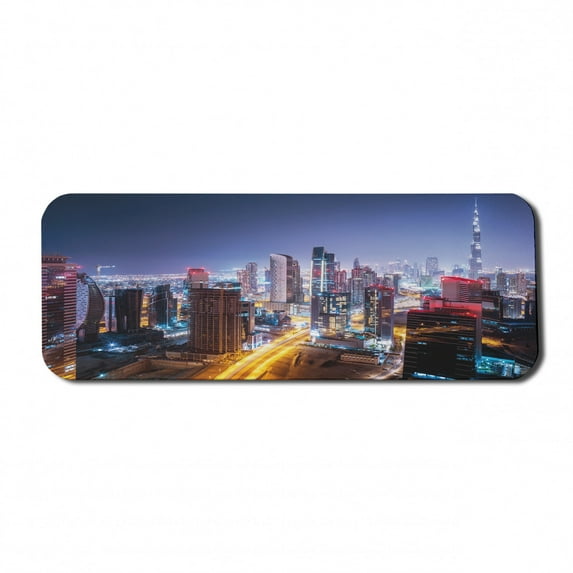 City Computer Mouse Pad, Nighttime at Dubai Vivid Display United Emirates Tourist Attraction Travel Theme, Rectangle Non-Slip Rubber Mousepad Large, 31" x 12" Gaming Size, Multicolor, by Ambesonne