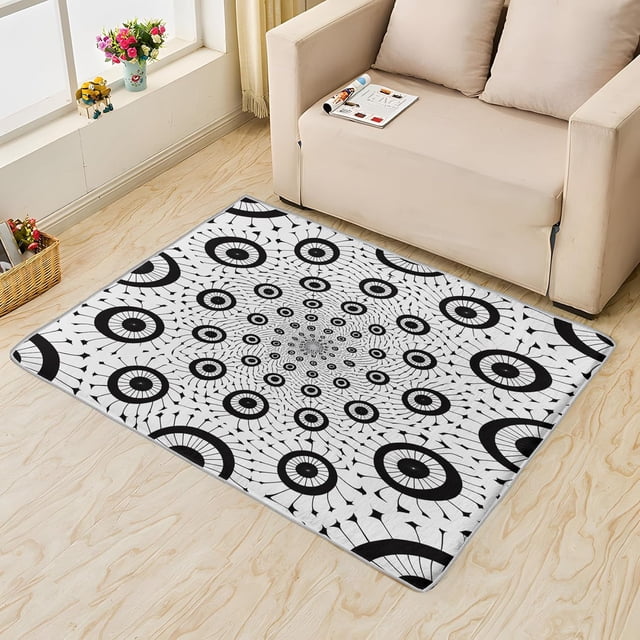 Black White Boho Area Rugs, Modern Geometric Rugs 4x6 Living Room, Carpet Soft Non Slip Washable, Abstract Geometric Carpets for Bedroom, with Non Slip Backing Washable Fluffy Super Soft Indoor Rugs