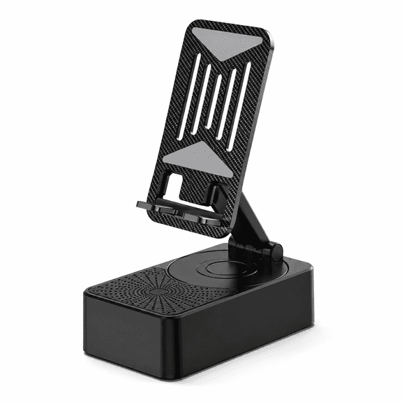 2-in-1 Foldable Bluetooth Speaker Phone Stand, Adjustable Portable Tablet Holder with Built-in Speaker