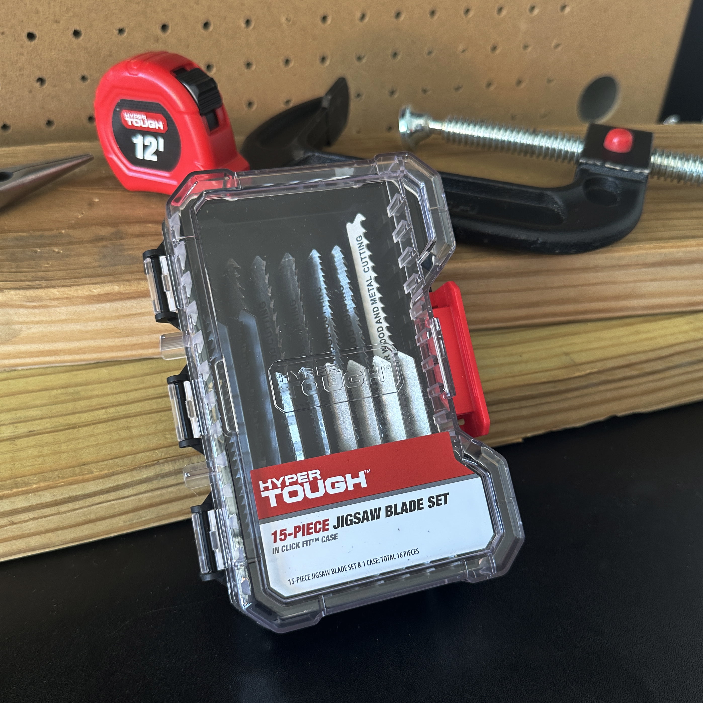 Hyper Tough 15-Piece T-Shank Jigsaw Steel Blade Set in Click Fit™ Case, Model 42984CF