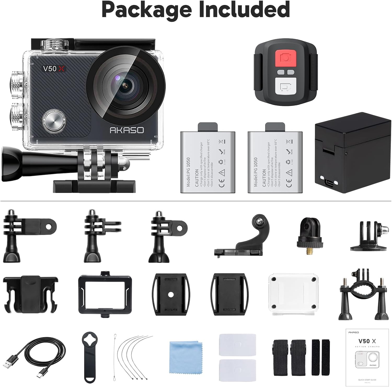 AKASO V50X Native 4K30fps WiFi Action Camera with EIS Touch Screen 4X Zoom 131 feet Waterproof Camera Support External Mic Remote Control with Helmet Accessories