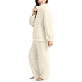 thumbnail image 4 of NominalSnug Flannel Pajamas for Women Sets Full Zip up Fuzzy Fleece Cardigans Wide Legh Pants Winter Thicken Warm Lounge Sleepwear 2 Piece, 4 of 8