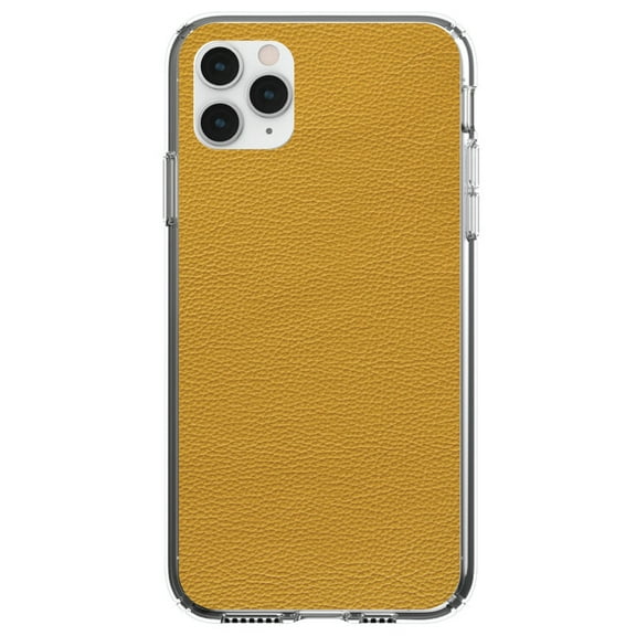 DistinctInk Clear Shockproof Hybrid Case for iPhone 12 MINI (5.4" Screen) - TPU Bumper, Acrylic Back, Tempered Glass Screen Protector - Yellow Faux Leather Print Design - Faux Leather Image