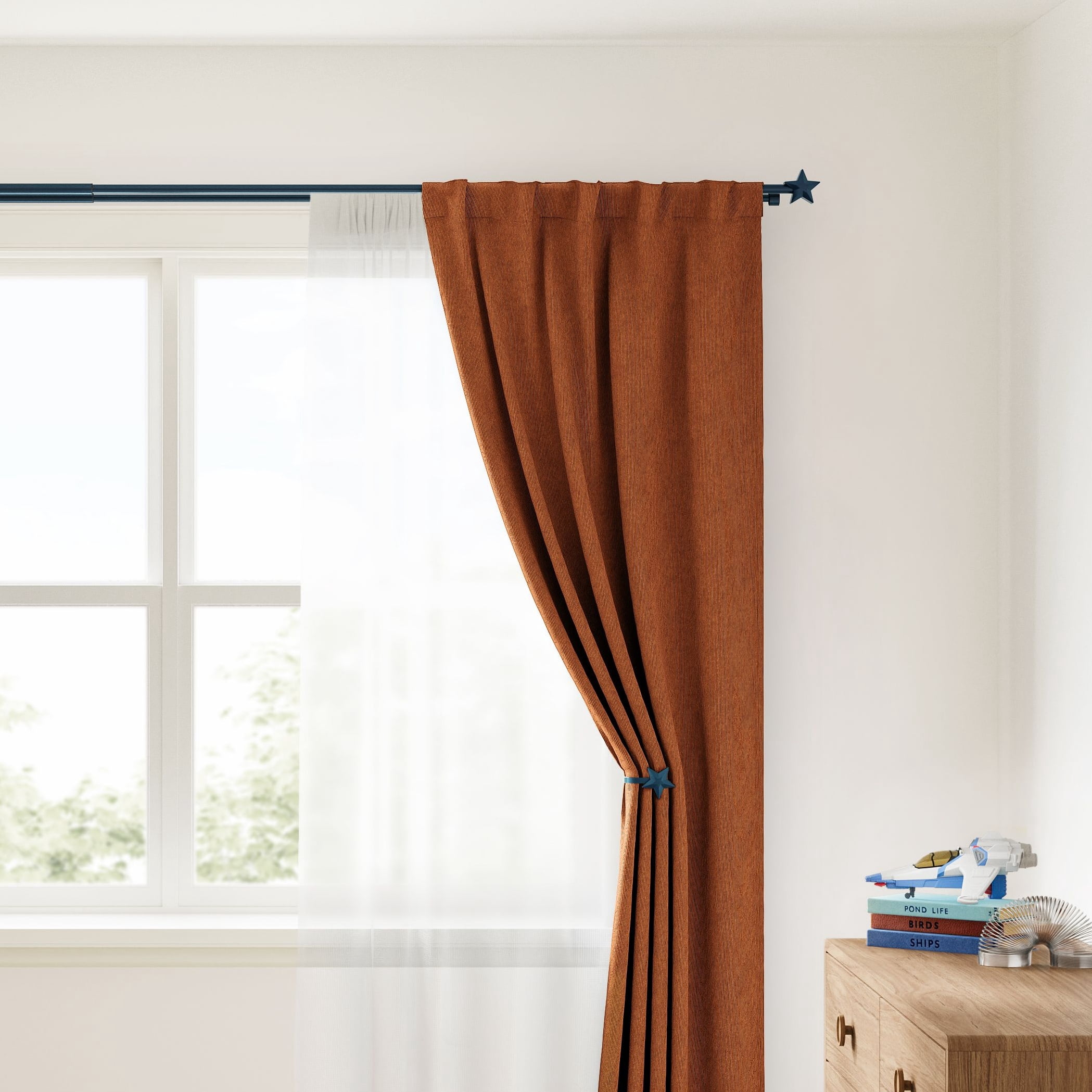 Mainstays Kids 3/4" Navy Blue Star Adjustable Double Curtain Rod, 48"-84"