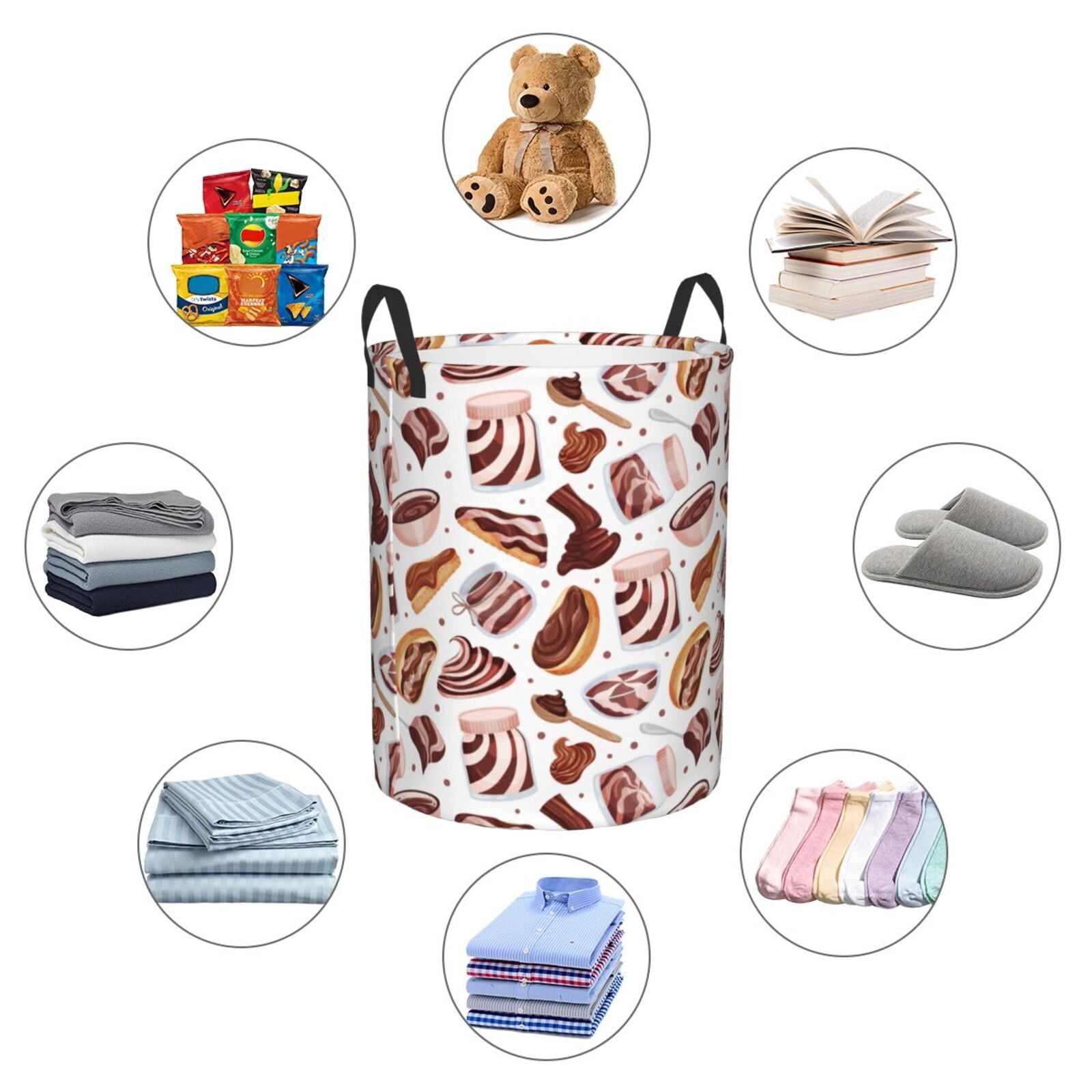 Large Laundry Basket with Handles - Chocolate Cream Bread Print Kids Baby Dirty Clothes Laundry Hamper for Bedroom Aesthetic