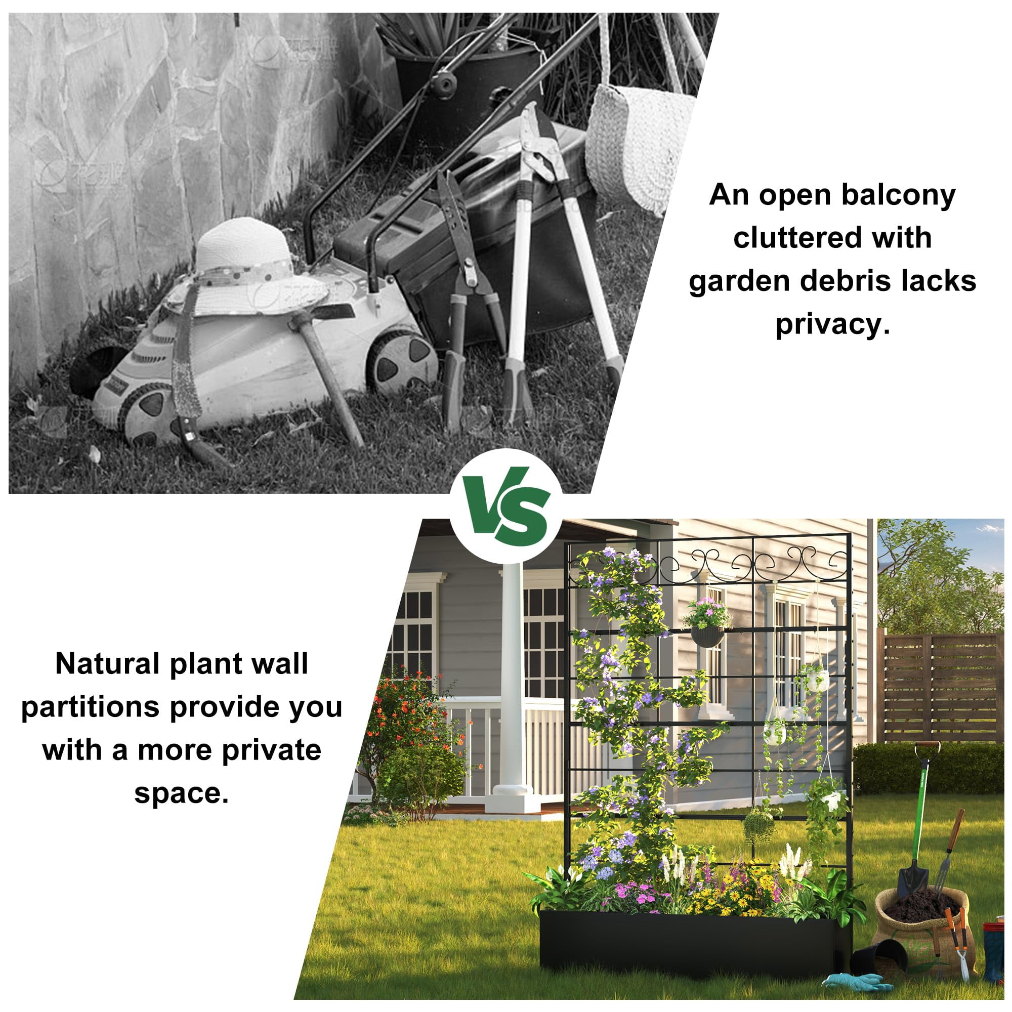 ANPOO Metal Raised Garden Bed with Trellis, 70.9"x47.2"x12" Outdoor Planter Box with Drainage Holes, Black Privacy Screen for Climbing Plants, Patio & Balcony