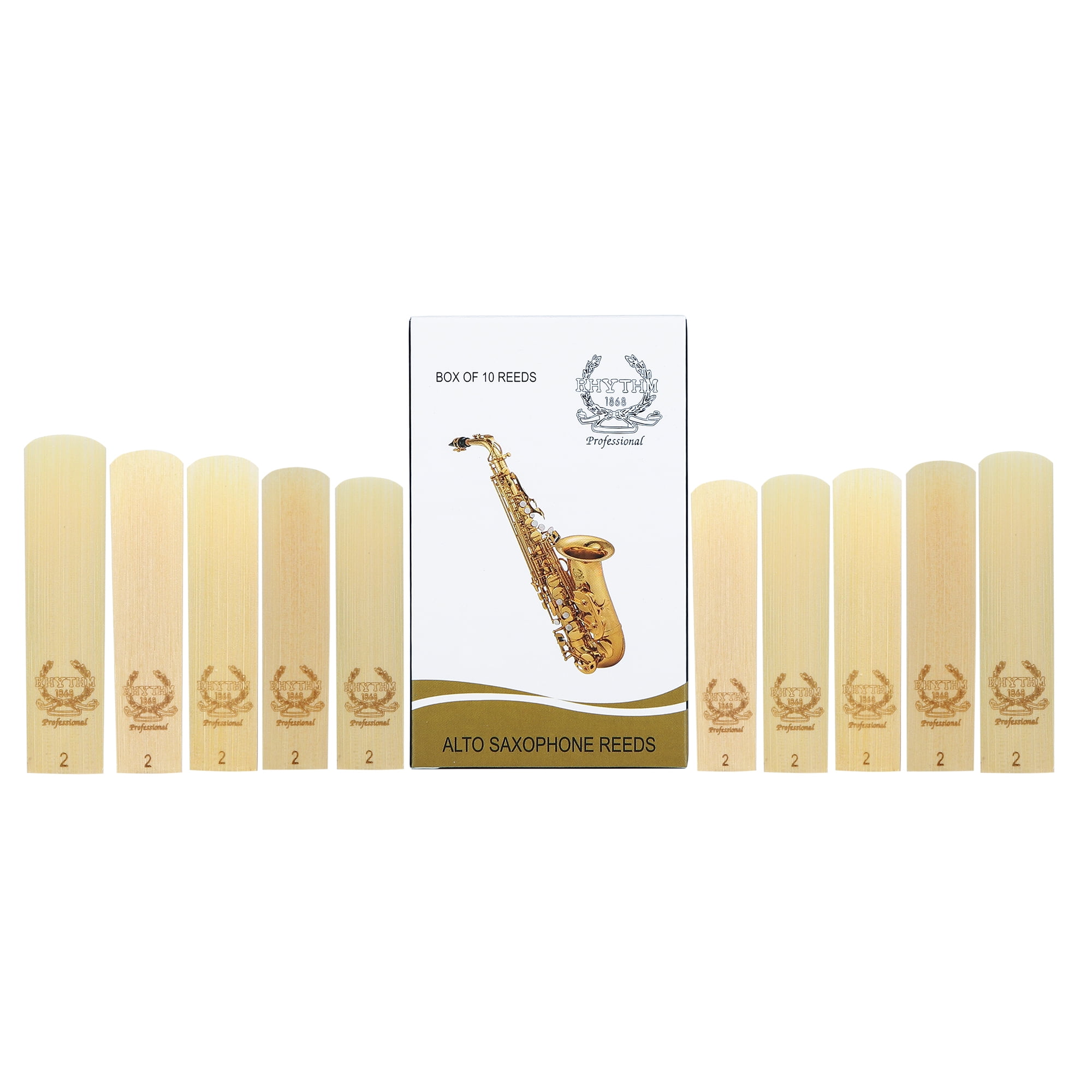 Rhythm Alto Saxophone Reeds, 10-pack with Individual Plastic Case
